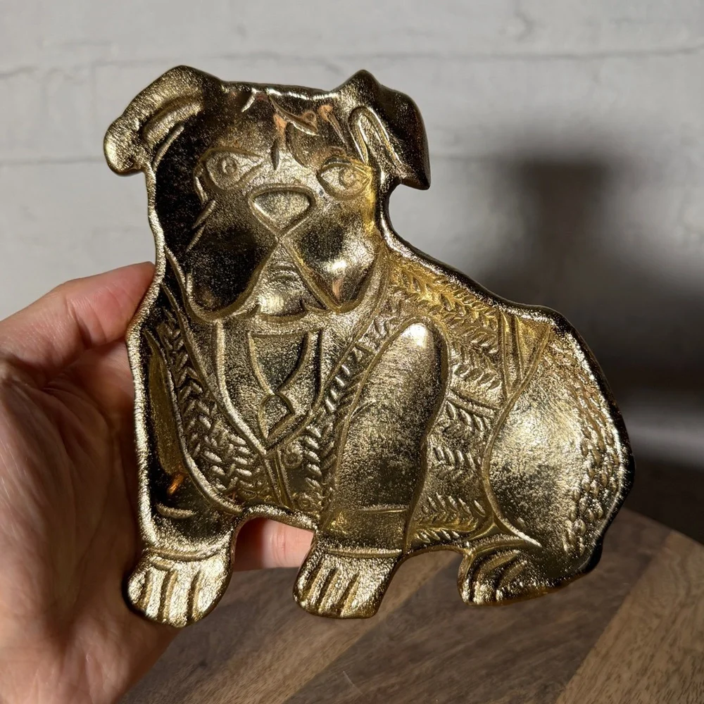 West Elm Rachel Kozlowski Dapper Animal Gold Bulldog Metal Trinket Dish